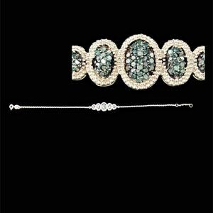 Sterling Silver Black Pave Cluster Halo Style Bracelet Adjustable Dainty NWOT